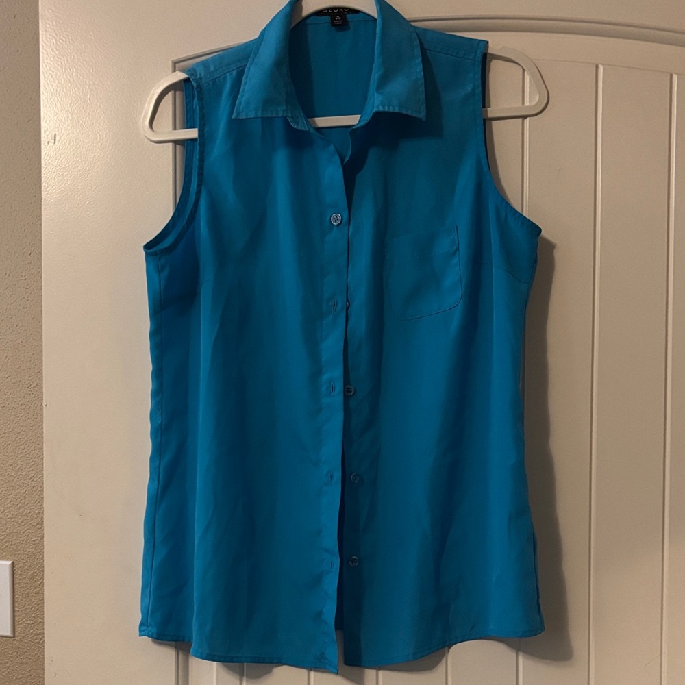 George Turquoise Sleeveless Button Down Shirt